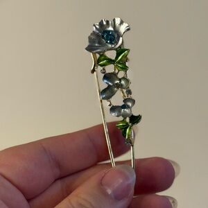 Gold Tone Enamel Floral Safety Pin Brooch